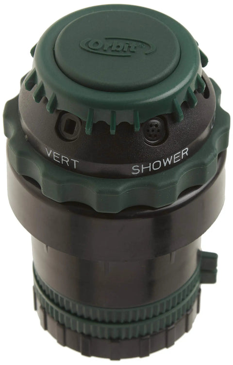 Close-up view of Six Pattern Gear Drive Sprinkler With H2O Six Technology featuring adjustable 25 to 360 degree spray settings.