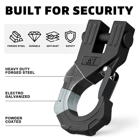 Three Eighths Inch Winch Hook Heavy Duty Forged Steel With Safety Latch Beefy 20 Ton Break Strength showing construction details
