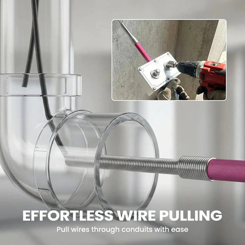 Upgraded Drill Powered Wire Puller For Electricians Automatic Cable Stringing Assistant, showing wire pulling through conduit.
