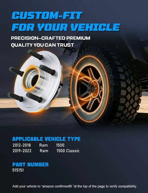 Front Wheel Bearing Hub Assembly Fits 2012-2022 Dodge Ram 1500 Classic heavy duty part with precision crafted design and premium quality.