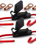 Two Pack Black 8 AWG Inline Fuse Holder With Waterproof Maxi Fuse Block And Premium UL Wire Lugs Copper Stud Rings