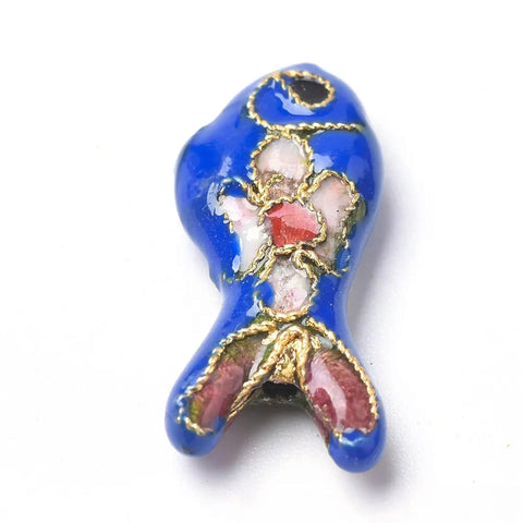 Dope Vibe Meets Premium Craftsmanship 200 Pcs Cloisonne Enamel Fish Spacer Beads For DIY Bracelet Necklace Making, blue fish bead with gold accents.