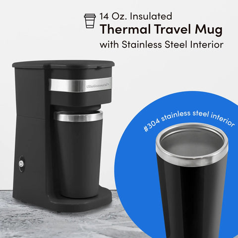 Single Serve Coffee Maker With Travel Mug, Fast Brew In Under 60 Seconds, Compact Design For Home Or Grab And Go