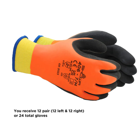 Stack of Full Double Coated Natural Rubber Latex Winter Work Gloves With Nylon Blend Liner Insulated For Cold Weather Acrylic Warm Liner Rough Grip XL Size 12 Pair All Purpose Workhorse.