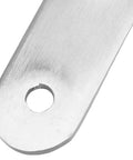 Close-up of Two Pack Stainless Steel Corner Brackets For Tables And Chairs With Quick No Fuss Installation, hole detail on silver brace.