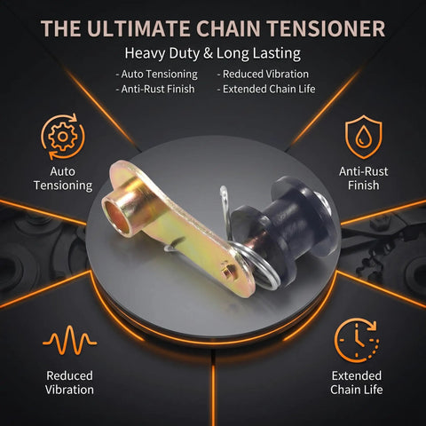 Top Shelf Tough As Nails Heavy Duty Chain Roller Tensioner With Spring Loaded Iron Sprocket Guide for motocross, features auto tensioning design.