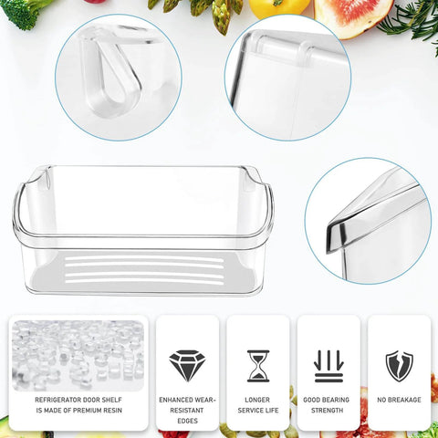 2-Pack Refrigerator Door Bin Shelf Replacement 240324502, clear resin material, 13 x 6.5 x 5 in, compatible with Crosley, Frigidaire, Kenmore