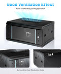 Heavy-Duty Badass 4U Wall Mount Network Rack Cabinet With Lockable Tempered Glass Door keeping switches routers and server gear tight and safe in any office setup 24 inch deep, featuring good ventilation for overheating prevention.