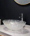 Super Slick Translucent Tempered Glass Countertop Basin With Pop Up Drain For Modern Bathroom Vanity Refresh And Bar Sink Upgrade Featuring Zero Hassle Install And Top Tier Construction That Is A Real Deal Steal, 54 x 36 x 16 cm, sparkling glass design on countertop.