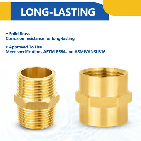 Brass Pipe Fittings Set 3/4 Inch Male To 3/4 Inch Female NPT Hex Nipples 10 Pack corrosion-resistant fittings