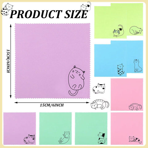 Sinmoe 20-pack cat-design microfiber cleaning cloths, 6x6 in, multicolor; for eyeglasses, camera lenses, phone screens.