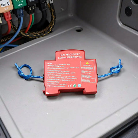 Compact Automatic Car Fire Extinguisher With Quick Aerosol Blast For Instant Emergency Road Safety and detailed information shown.