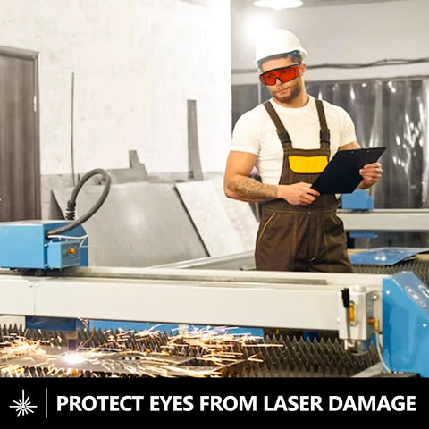 Top Tier Laser Safety Glasses Serving Kick Ass Dual Wavelength Eye Protection For 532 And 1064 Nanometers worn by a worker in a workshop.