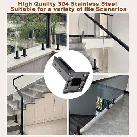 Rock Solid Square Glass Pin Clamps For Zero Drill Hassle Premium 304 Stainless Steel Railing Post Fittings in Smooth Black Finish