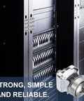 Pro Grade M5 X 20mm Cage Nuts and Rack Screws 20 Pack Zinc Coated snapped into server rack for audio console setup.