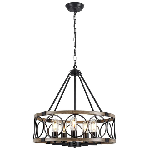 Modern Farmhouse 8 Light Black And Gold Chandelier With Adjustable Rod For Dining Room Pendant Light Fixture Dope For Bedroom Living Room Foyer And Kitchen, circular black iron with gold accents