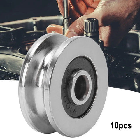 10 Pack Double Shielded V Groove Ball Bearings For Linear Motion Rails Deep V Guide Pulley Wheels 4x18x8mm shown with a hand adjusting it.