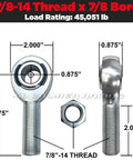 Top Tier Custom Badass 7/8 Chromoly Heim Joint Kit For UTV And Sand Rig Rock Crawler Setup Heavy Duty rod ends with dimensions.