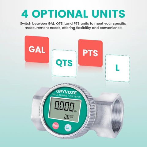 Waterproof 1.5 Inch Digital Fuel Flow Meter With EMI Protection Inline NPT Thread 10.5 To 74 GPM Range For Water Diesel Gas Oil Gasoline