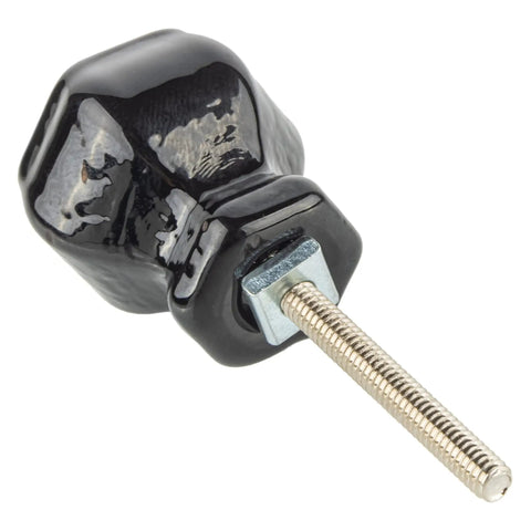 Top Notch Depression Era Hexagonal Black Milk Glass Drawer Knob With Old School Vibe And Timeless Reproduction Quality One Inch Quarter Diameter ideal for antique cabinet repair.