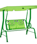 Two Seat Kids Patio Swing With Adjustable Canopy And Safety Belt Frog Pattern Hanging Swing Bench For Garden Or Backyard
