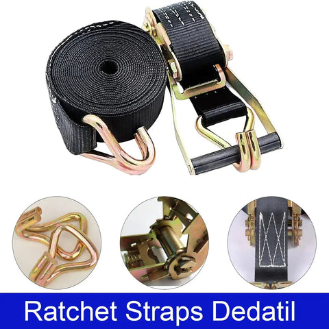 Two Pack Heavy Duty Ratchet Straps With 8000 Lbs Break Strength, 2 Inch By 40 Foot Black Tie Down Straps With Durable Double J Hooks For Truck, Cargo, And Gear