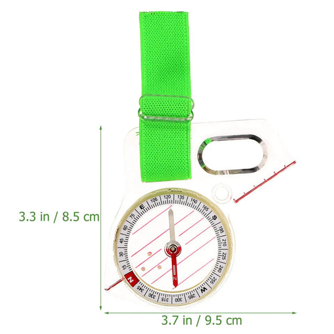 Thumb Orienteering Compass Handheld Directional Compass for Hiking and Camping with green strap and precise measurements