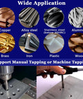 2Pcs M5 X 0.8 Thread Tap HSS Right Hand Milling Tap for metals like steel, iron, aluminum, applications shown in circles