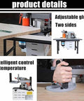 Various views of the 1200W Portable Edge Bander For Woodworking On The Go with adjustable speed 5-10m/min in use on a desktop.