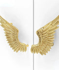 Official Top Shelf Solid Brass Angel Wing Cabinet Handles And Knobs With Slick Matte Gold Plating For Wardrobes And Dresser Doors, detailed view.