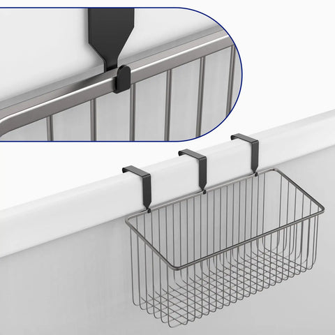 Over The Door Hooks For Office Cubicles 4 Pack Durable Metal Hangers holding a wire basket on a cubicle wall