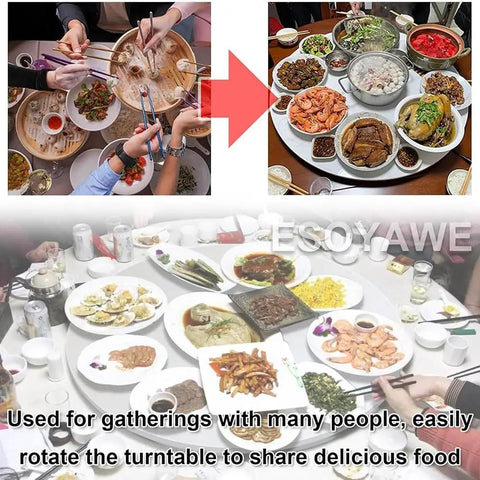 Heavy Duty Hardwood Lazy Susan Turntable Featuring Slick Spin Mechanics Zero Sweat Setup, rotating platter for shared meals.
