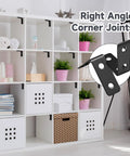 Kickass Heavy Duty Black L Corner Brackets Built To Last With Rust Resistant Coating For Hardcore DIY Woodworking And Renovation Projects Includes Screws Pack with right angle joints in a modern shelving unit.