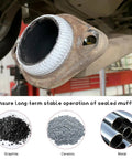 Built Different 2 Piece ID 65mm Graphite Exhaust Flange Gaskets Leakproof Manifold Donut Seals attached to exhaust pipe.