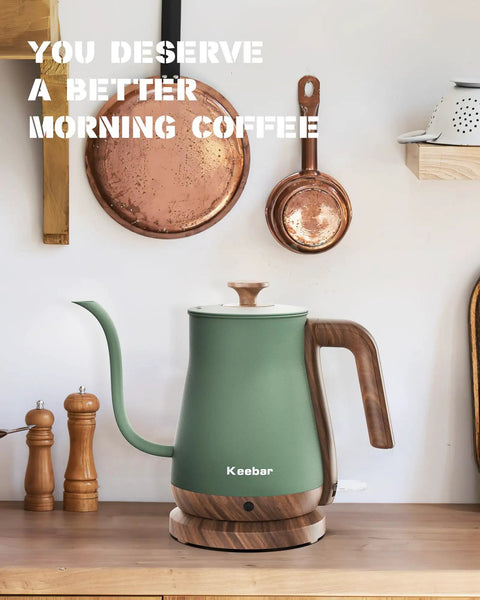 Gooseneck Electric Kettle 0.8L 1000W Stainless Steel Pour Over Kettle For Coffee And Tea With Auto Shut Off Wood Grain Handle In Matcha Green