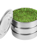 Stackable Stainless Steel Seed Sprouting Kit With Two Mesh Trays Base And Lid Durable 304 Grade showcased with fresh sprouts growing