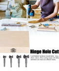 5-piece hinge hole cutter drill bit set with storage box; steel bits for wood hinge hole drilling
