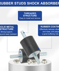 M10 Built Tough Rubber Isolator Mounts 2 Pack Anti Vibration Shock Absorber with threaded metal studs and rubber coating.