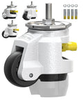 Rock Solid Heavy Duty Retractable Leveling Casters Set Of Four With Quick Turn Ratchet Handle For Industrial Workbenches showing a close-up of a caster with black wheel.