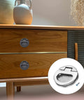Flush Ring Pull Handles Set Of 3 43.5mm Zinc Alloy Dark Silver Flush Pull Slam Latch on wood cabinet with drawers