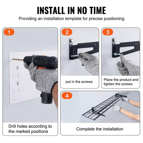 Installation guide for Heavy Duty Wall Mounted Garage Shelving 2 Pack Black Steel Floating Storage Racks providing step-by-step process.