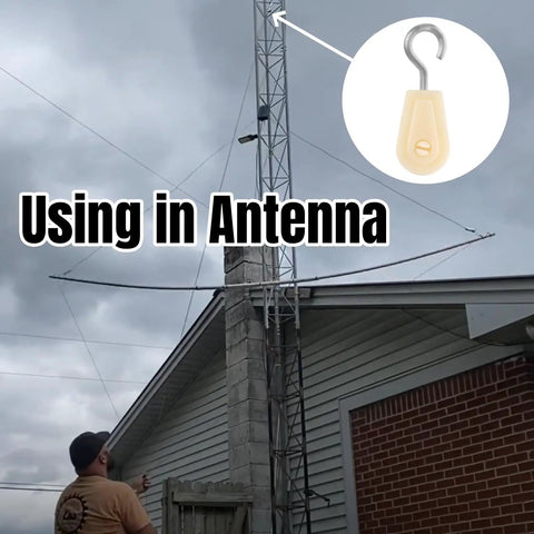 15 Piece Nylon Pulley Sets Featuring Slick Steel Swivel Hooks For A Dead Smooth 360 Degree Spin Heavy Duty Mini Sheaves Built For Rock Solid Rigging And Zero Sweat Setup Outdoors in use with an antenna on a tower.