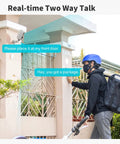 Outdoor Wireless Security Camera With 2K Color Night Vision Solar Powered Spotlight And Wi Fi PIR Motion Sensor And Two Way Talk in use.