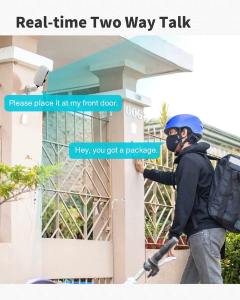Outdoor Wireless Security Camera With 2K Color Night Vision Solar Powered Spotlight And Wi Fi PIR Motion Sensor And Two Way Talk in use.