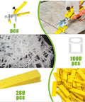 Pro Grade Tile Leveling System Kit One Eighth Inch With 600 Leveler Spacers Clips, 200 Reusable Wedges, And One Tile Pliers in use