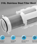 Super Sleek 40 Micron Kickass Spin Down Water Filter And Self Cleaning Backwash Valve showing 316L stainless steel filter mesh.