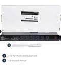 Rack Mount PDU Power Strip With 16 Outlets For 1U Network Server Racks Surge Protected 120V 15A with packaging and manual