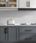 Upgrade Your Crib With Solid 10 Pack Matte Black Cabinet Handles And Drawer Pulls. Modern kitchen with gray cabinets and matte black pulls.