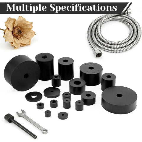 Rock Solid Black Rubber Spacers For Home Improvement, 32 Pack Hella Heavy Duty Washer Bumpers with various sizes and shapes.