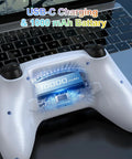 Wireless Game Controller For P5 And PC Steam Deck Programmable Buttons Vibration 6 Axis Sensor Built In Speaker Mute Function 3.5mm Headphone Jack Touch Pad LED Light Bar And Audio Output White on laptop